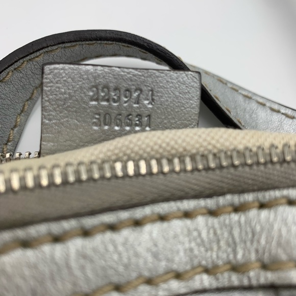 Auth Gucci Silver Gray Metallic Guccisima Leather Convertible Sukey Bowler Bag - Picture 15 of 16